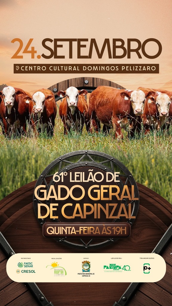 61º Leilão de Gado Geral de Capinzal será realizado em 24 de setembro