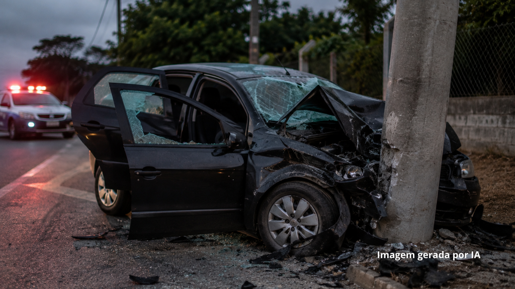 Homem é preso após jogar carro contra poste com esposa e três filhas dentro em SC