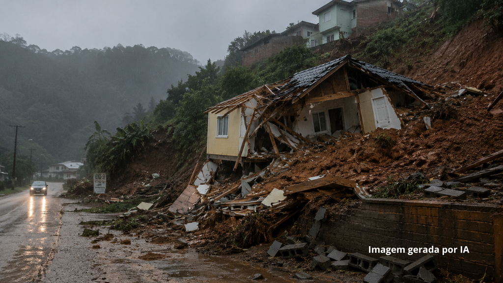 Temporais causam prejuízos em Santa Catarina e deslizamento destrói imóvel