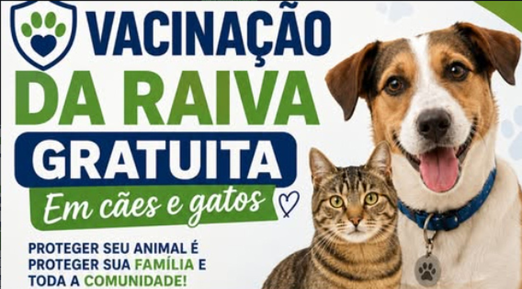 Vacinação gratuita contra a raiva para cães e gatos será ofertada no sábado