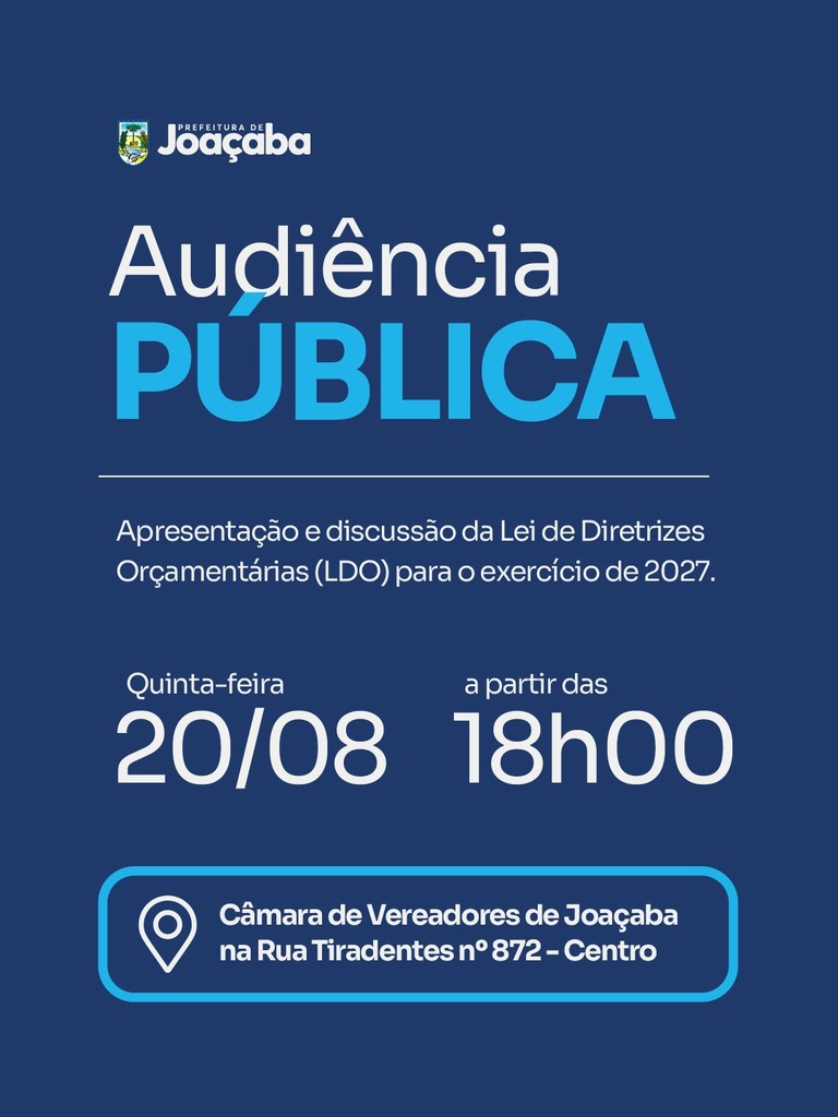Prefeitura de Joaçaba convida para Audiência Pública da Lei de Diretrizes Orçamentárias – LDO para 2027