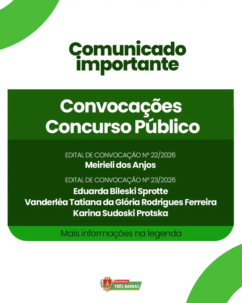 Três Barras divulga convocações alusivas ao Concurso Público