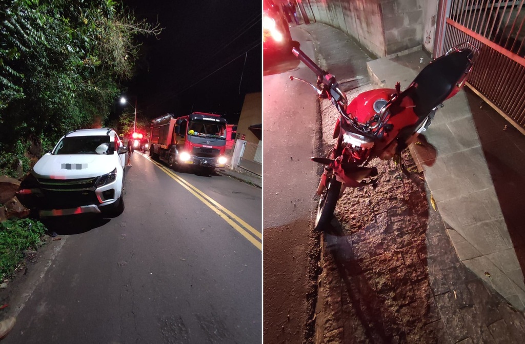 Motociclista fica ferido após parar embaixo de veículo durante acidente em Joaçaba