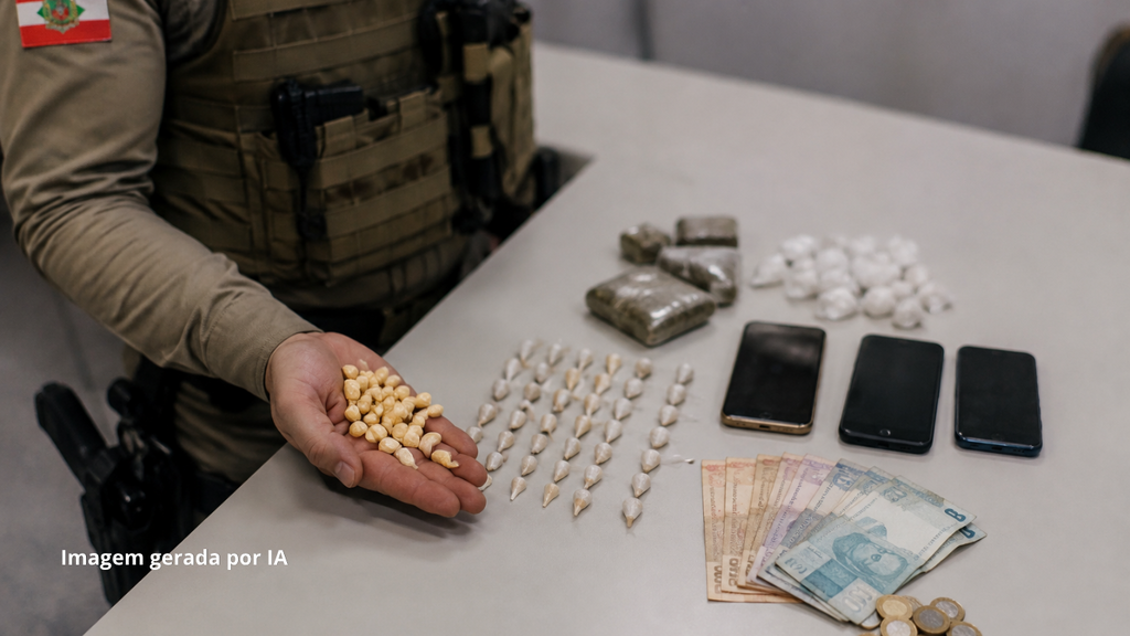 Foto Gerada Por IA - Em apenas 24 horas, PM atende 216 ocorrências e registra prisões por tráfico em SC