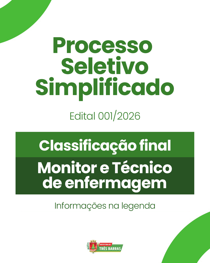 Três Barras divulga Classificações Finais de Monitores e Técnicos de Enfermagem