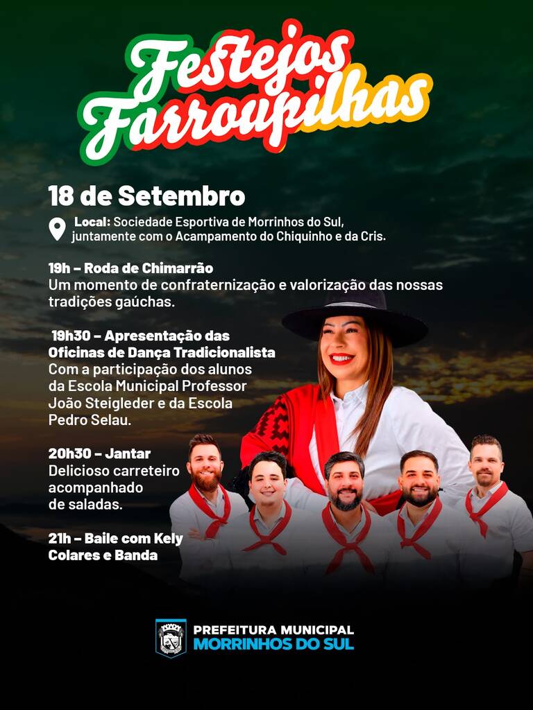 MORRINHOS DO SUL PROMOVE FESTEJOS FARROUPILHAS COM PROGRAMAÇÃO CULTURAL NO DIA 18 DE SETEMBRO