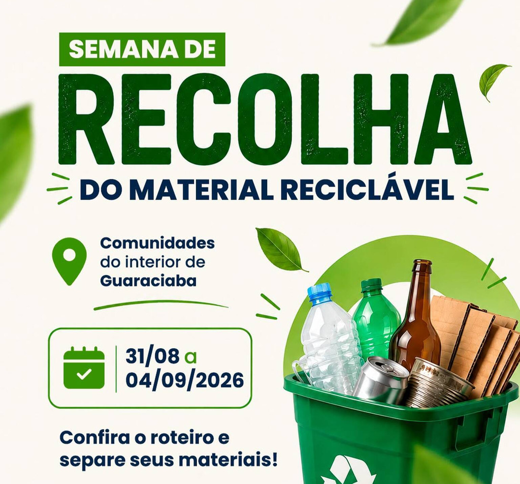 Guaraciaba terá semana de recolha de materiais recicláveis no interior