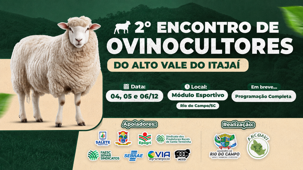 Rio do Campo sediará 2º Encontro de Ovinocultores do Alto Vale do Itajaí em dezembro