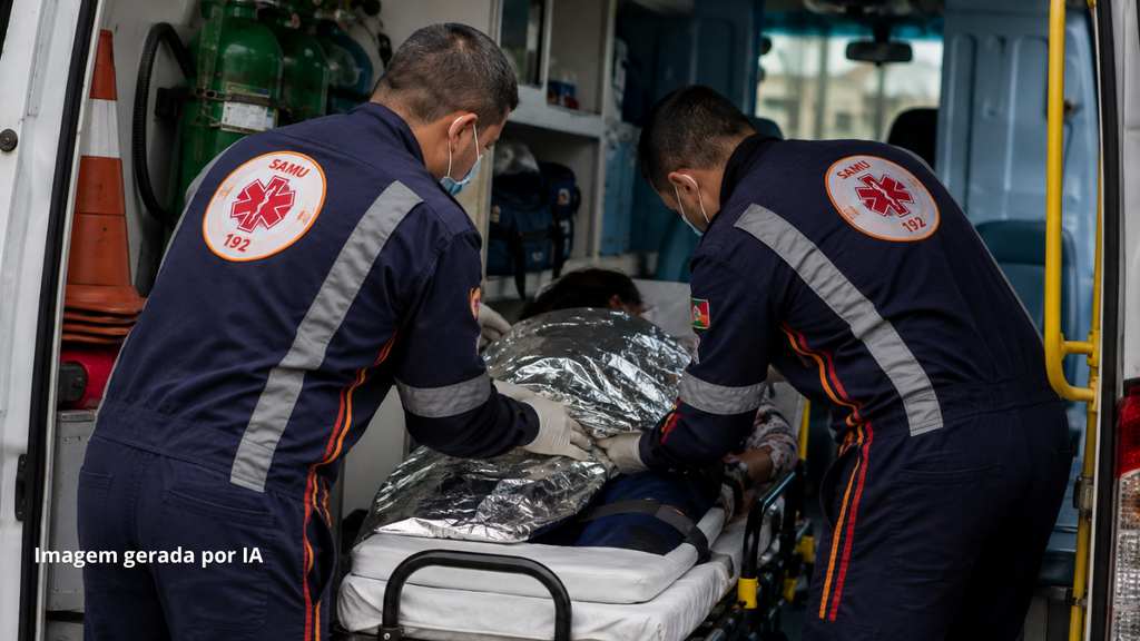 Foto Gerada Por IA - Grávida pela 14ª vez, mulher é encaminhada ao hospital após apresentar sangramento