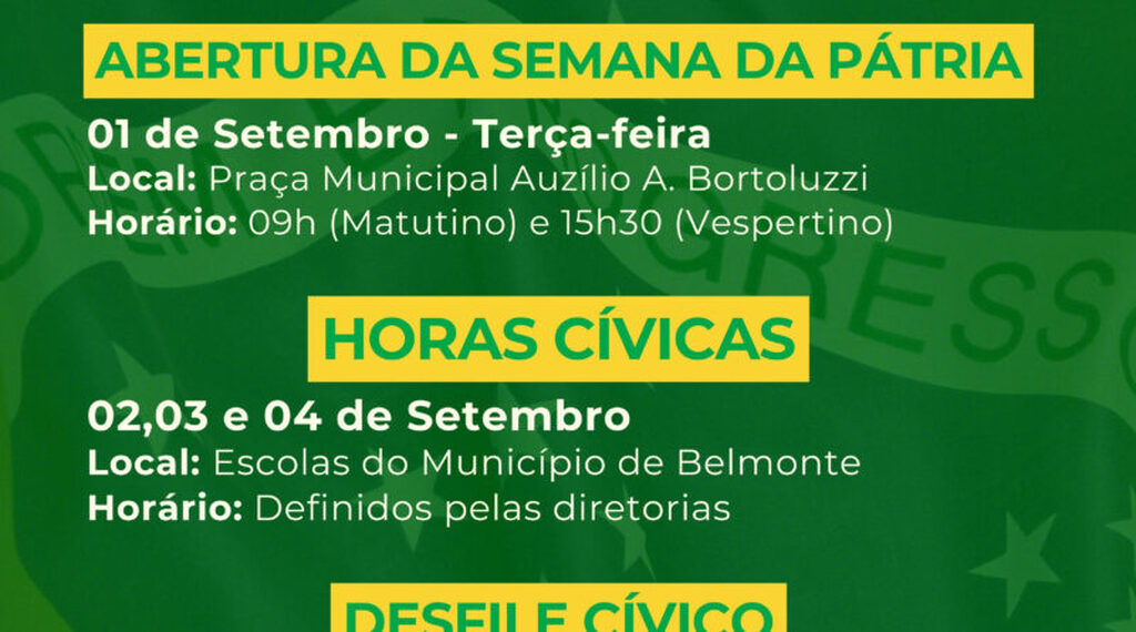 Belmonte celebra a Semana da Pátria com programação especial