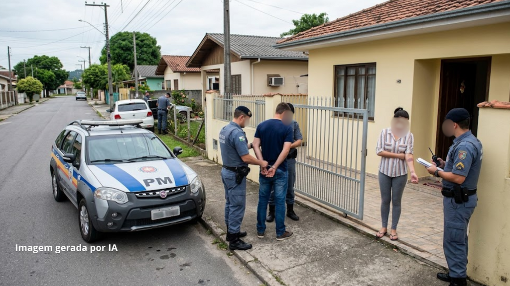 Foto Gerada Por IA - Mulher é acordada com soco e impedida de sair de casa pelo marido em SC