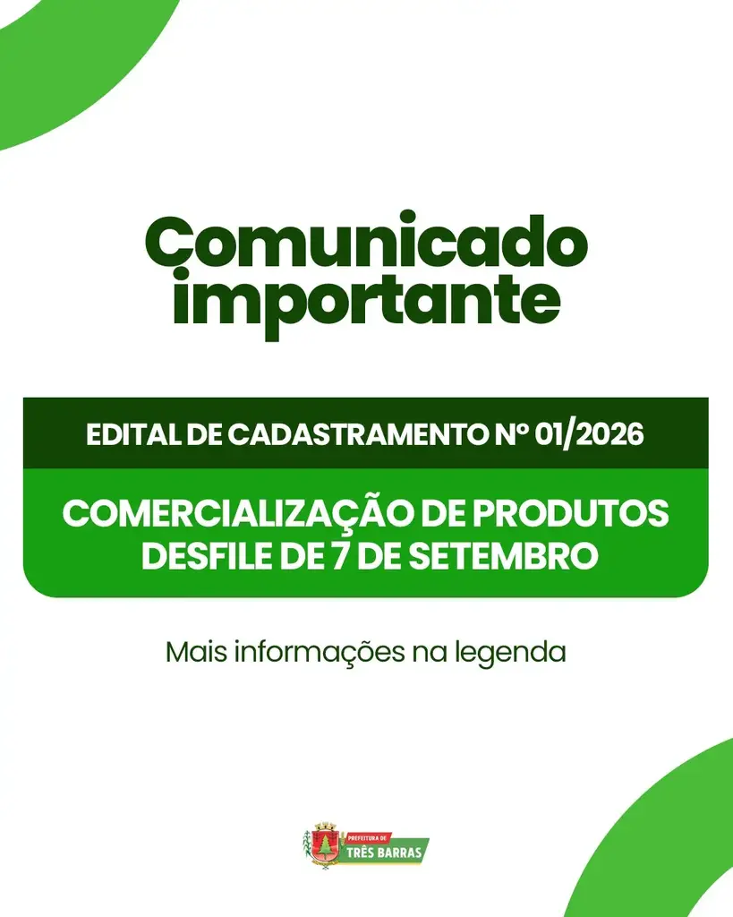 Três Barras abre cadastramento para comercialização de produtos durante as festividades de 7 de setembro
