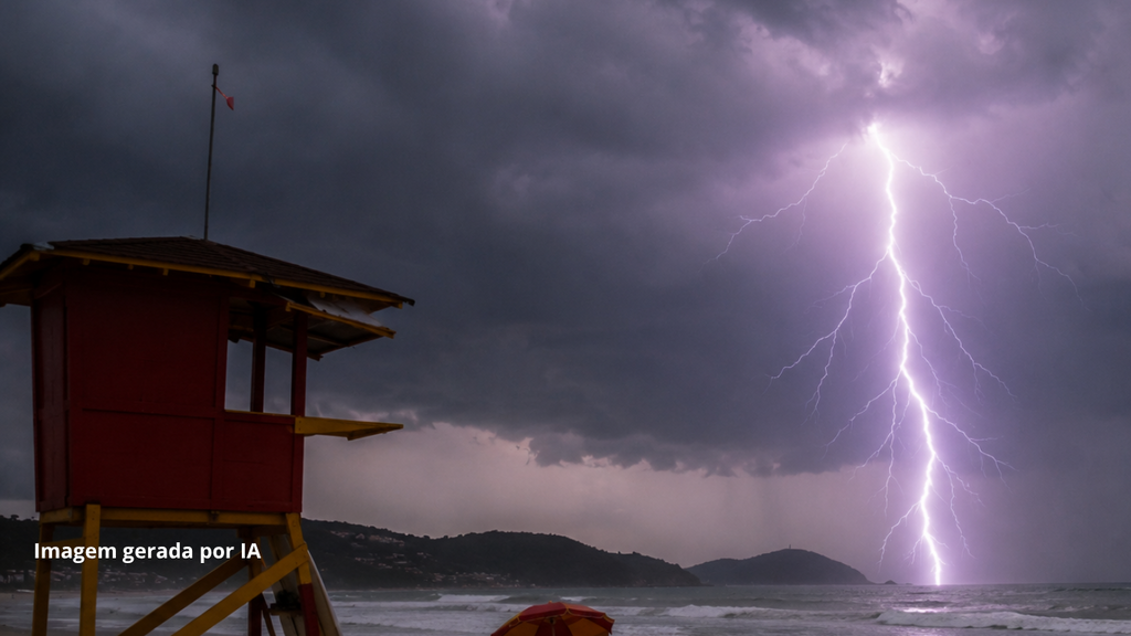 Mulher é atingida por raio na praia e não resiste durante tempestade em SC