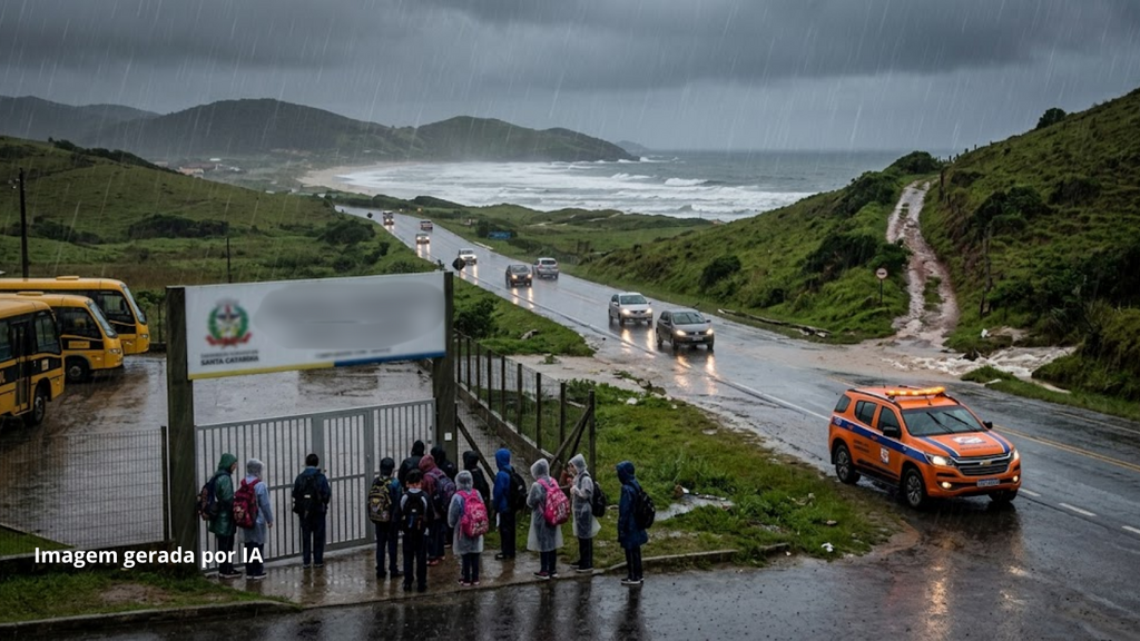 Chuva forte provoca suspensão de aulas e mudanças nos transportes em Garopaba e Imbituba