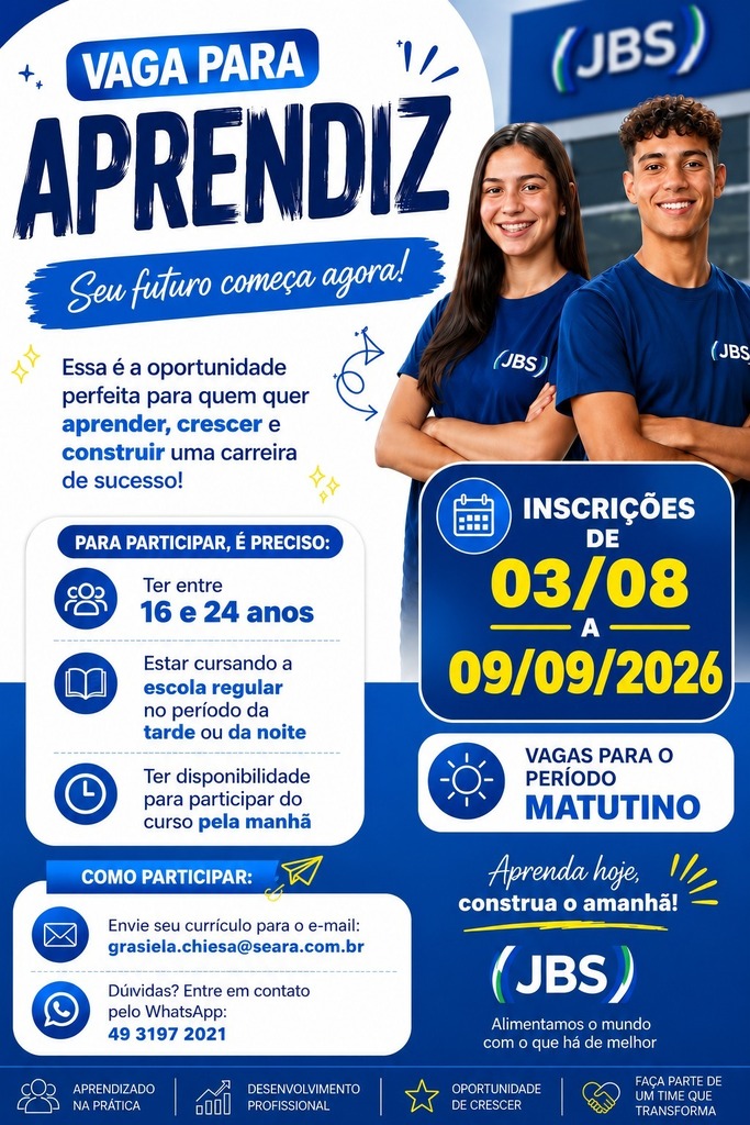 Senai e JBS oferecem oportunidade de Aprendizagem Industrial para jovens