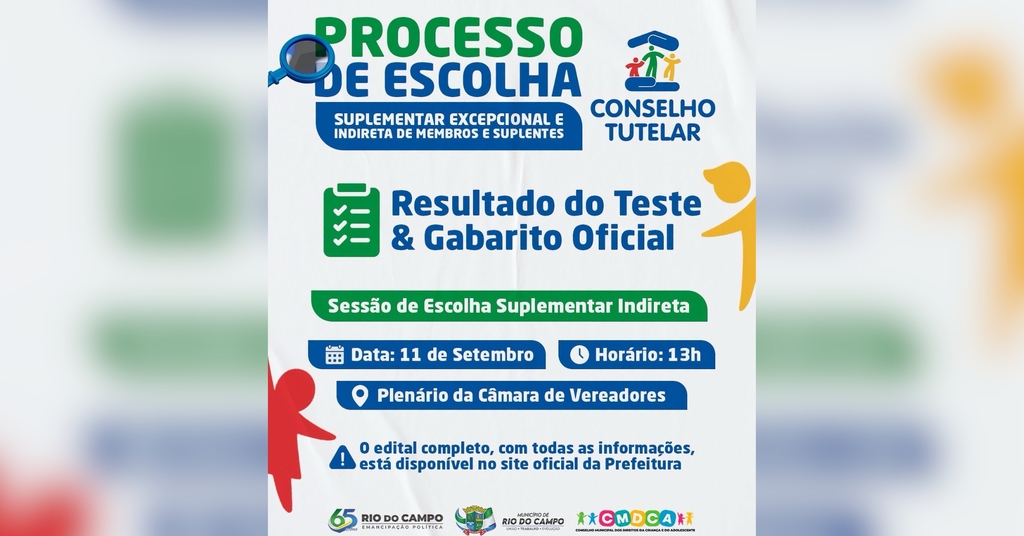 CMDCA divulga resultado do teste e gabarito oficial em Rio do Campo