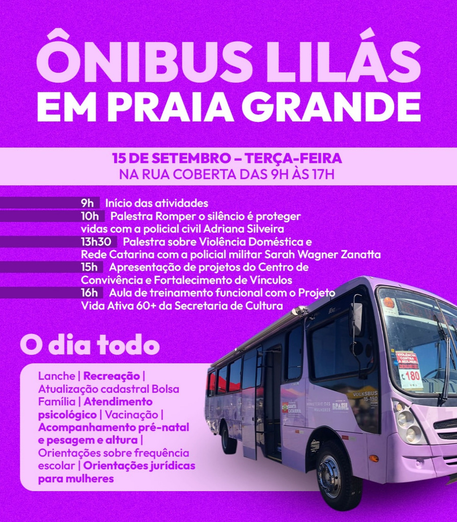 ÔNIBUS LILÁS EM PRAIA GRANDE