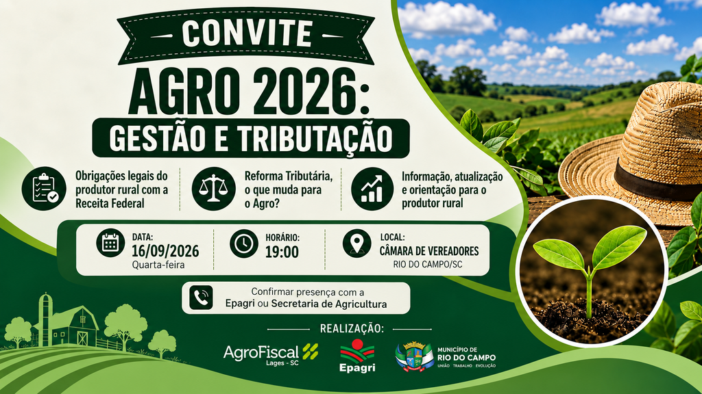 Rio do Campo recebe palestra Agro 2026 sobre gestão, tributação e mudanças para produtores rurais