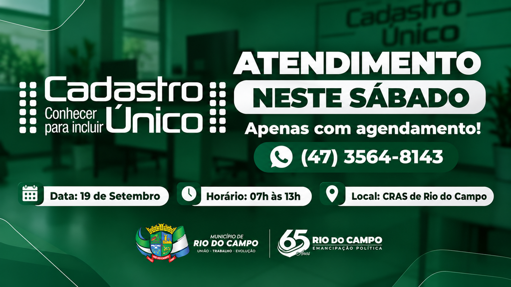 CRAS de Rio do Campo terá atendimento do Cadastro Único neste sábado