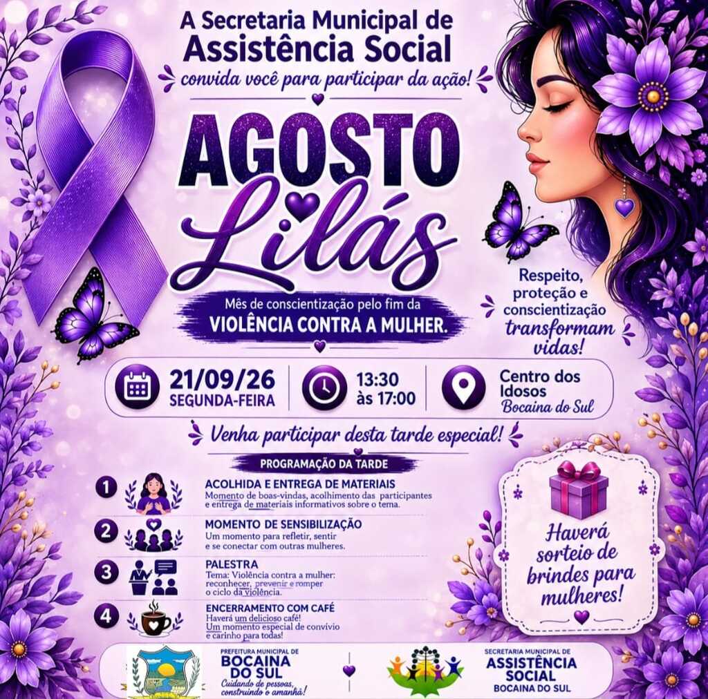 Secretaria de Assistência Social de Bocaina do Sul promove tarde de conscientização pelo fim da violência contra a mulher