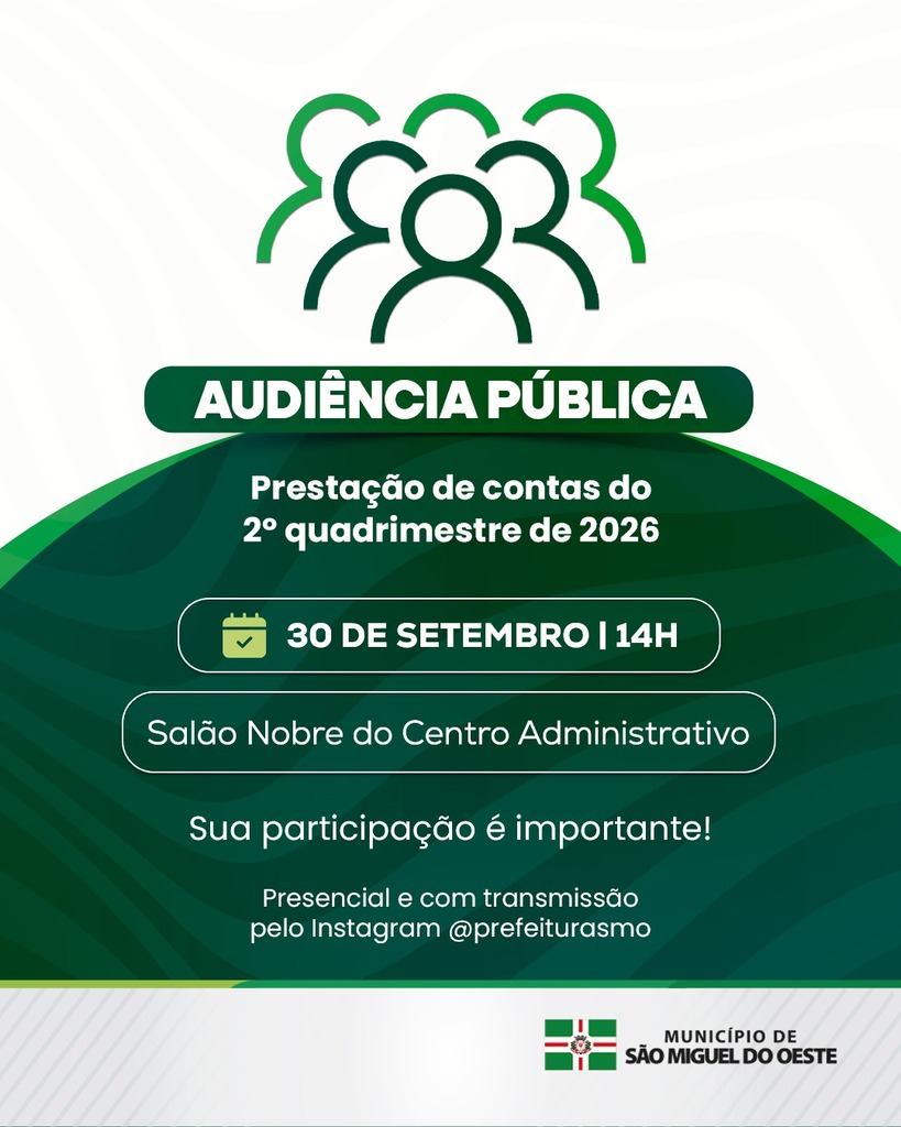 Audiência pública para prestação de contas do 2º quadrimestre será dia 30