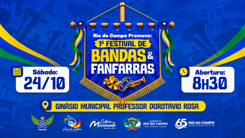Rio do Campo realiza 1º Festival de Bandas e Fanfarras no dia 24 de outubro