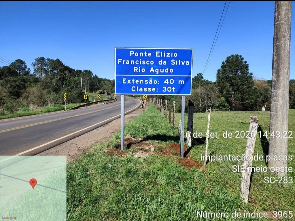 PONTE DO RIO AGUDO, NA SC-390, RECEBE O NOME DE ELIZIO FRANCISCO DA SILVA