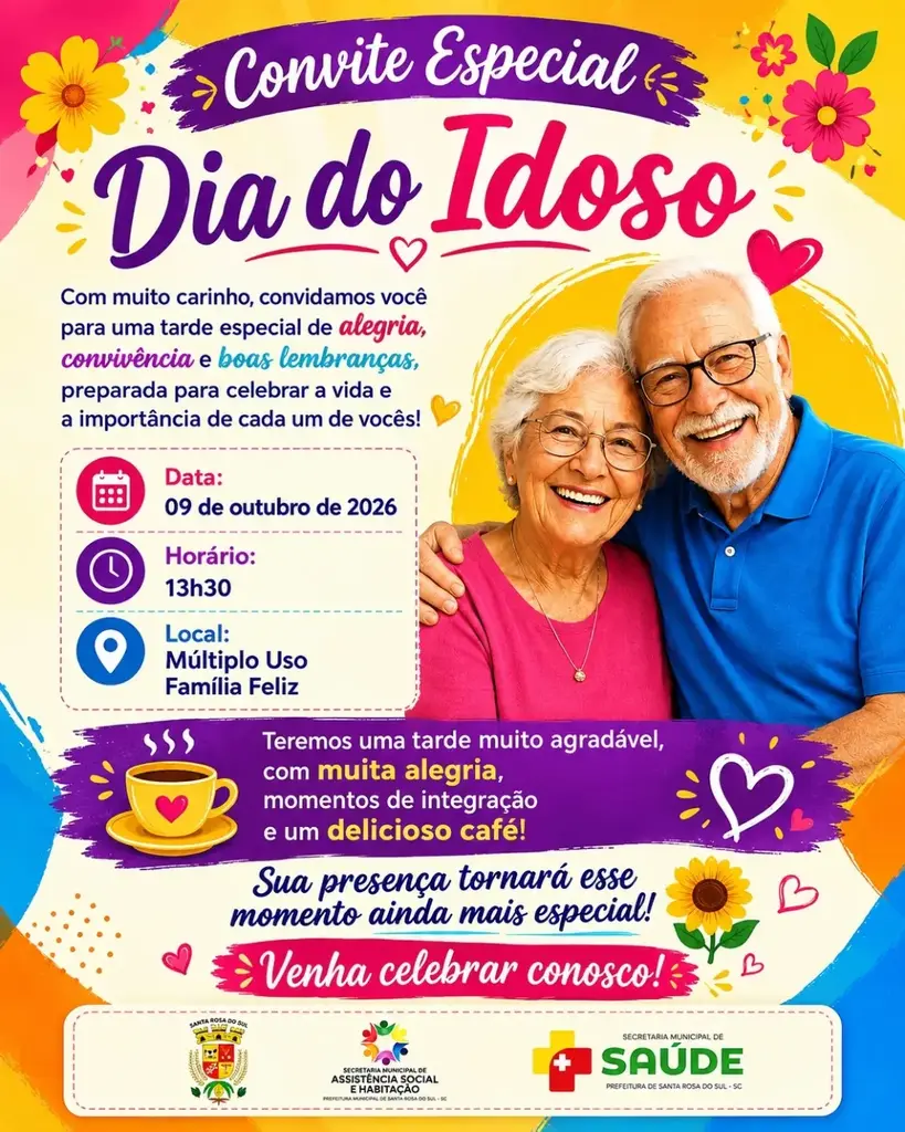 DIA DO IDOSO SERÁ CELEBRADO COM TARDE DE INTEGRAÇÃO E CONVIVÊNCIA EM SANTA ROSA DO SUL