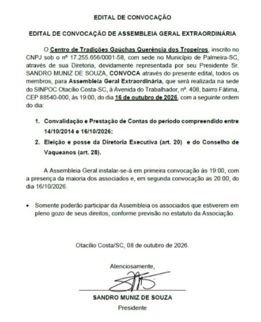 EDITAL DE CONVOCAÇÃO DE ASSEMBLEIA GERAL EXTRAORDINÁRIA