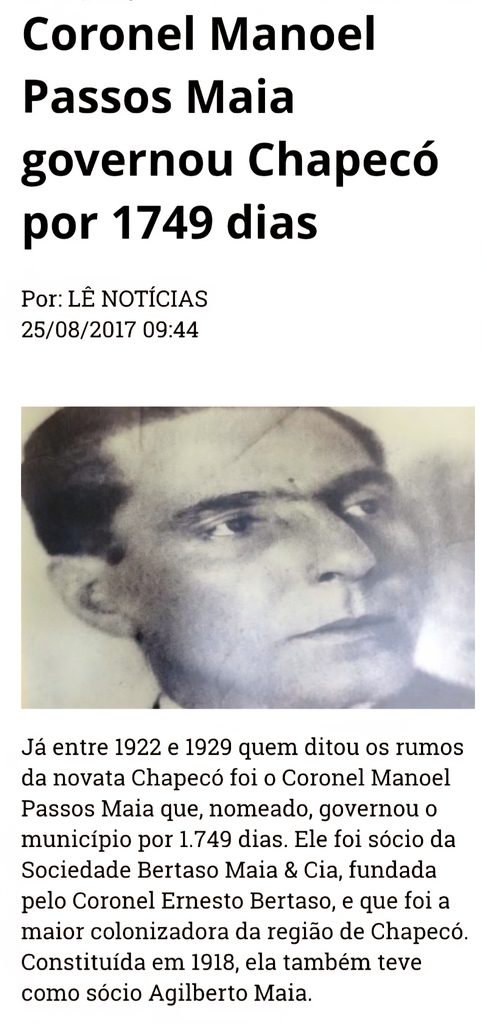 O “Coronel” que foi prefeito de Chapecó e de Joaçaba