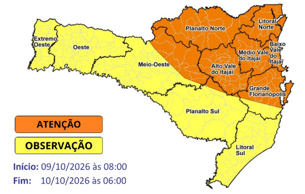 Defesa Civil alerta para a possibilidade de temporais e chuva intensa nesta sexta