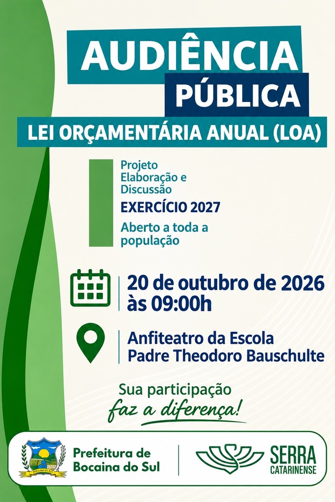 Prefeitura de Bocaina do Sul promove audiência pública para discutir a Lei Orçamentária Anual (LOA) de 2027