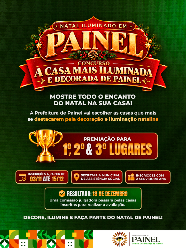 Prefeitura de Painel lança concurso para escolher a casa mais iluminada e decorada do Natal