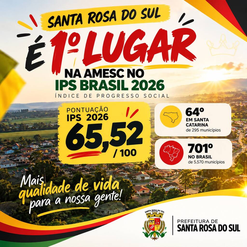 SANTA ROSA DO SUL LIDERA ÍNDICE DE PROGRESSO SOCIAL NA AMESC E SE DESTACA ESTADUAL E NACIONALMENTE