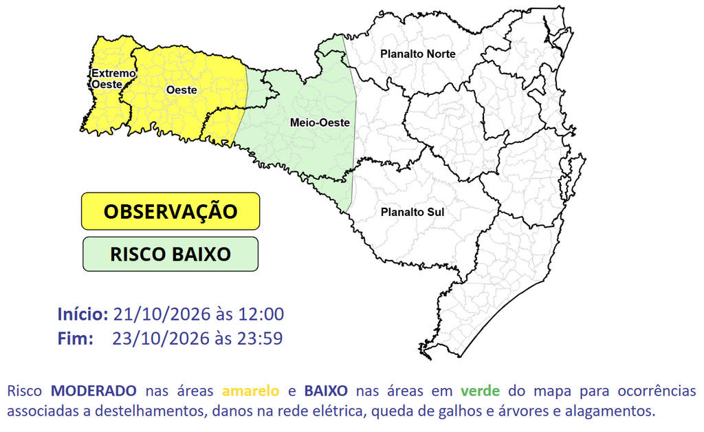 Defesa Civil alerta para a possibilidade de chuva intensa e temporais isolados