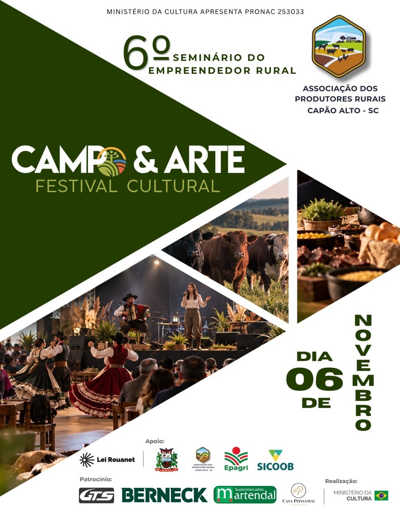 Festival Campo & Arte e 6º Seminário do Empreendedor Rural movimentam Capão Alto no dia 6 de novembro