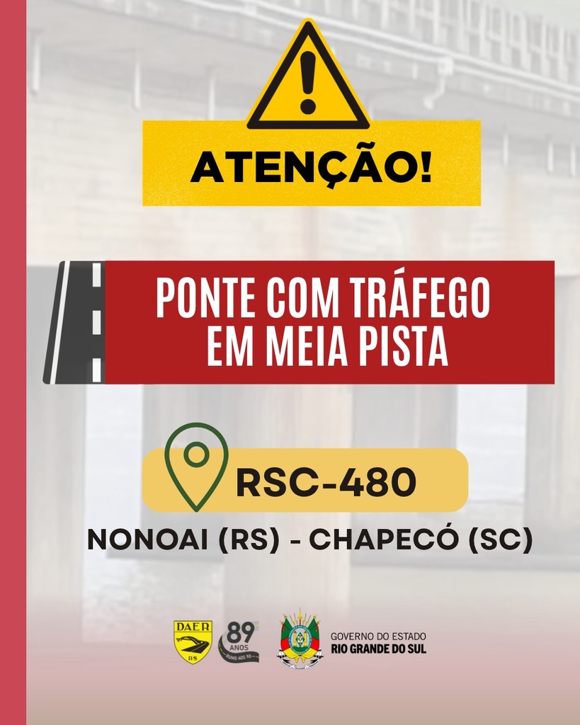 Ponte sobre o Rio Uruguai terá interdição parcial do trânsito