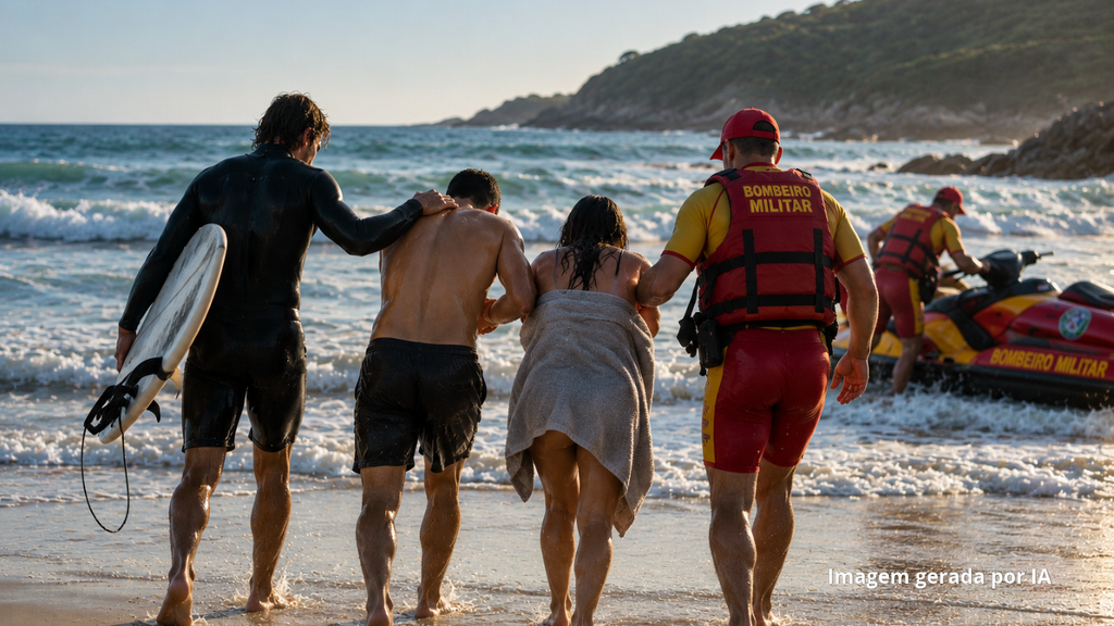 Surfista salva casal arrastado por correnteza em praia de Laguna