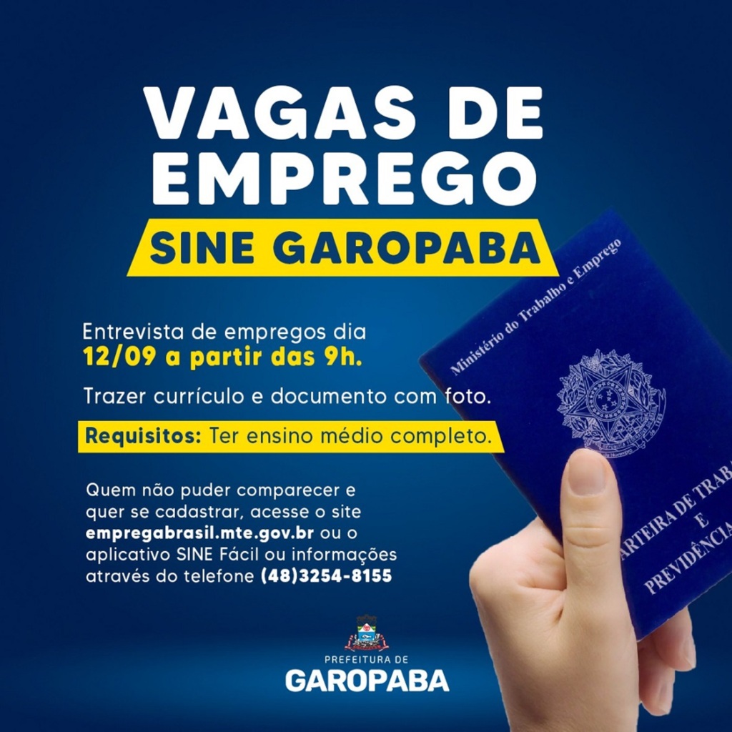 SINE Garopaba oferta mais de 70 vagas de emprego