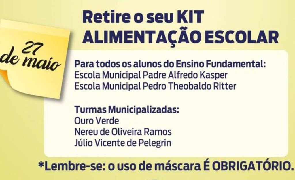 Entrega de kits será nesta quarta-feira, dia 27