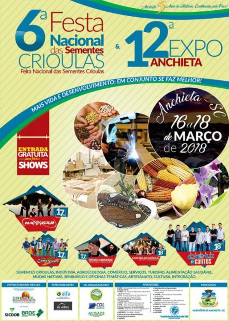 6ª Festa Nacional das Sementes Crioulas e 12ª Expo Anchieta serão realizadas em comemoração ao aniversário de Anchieta