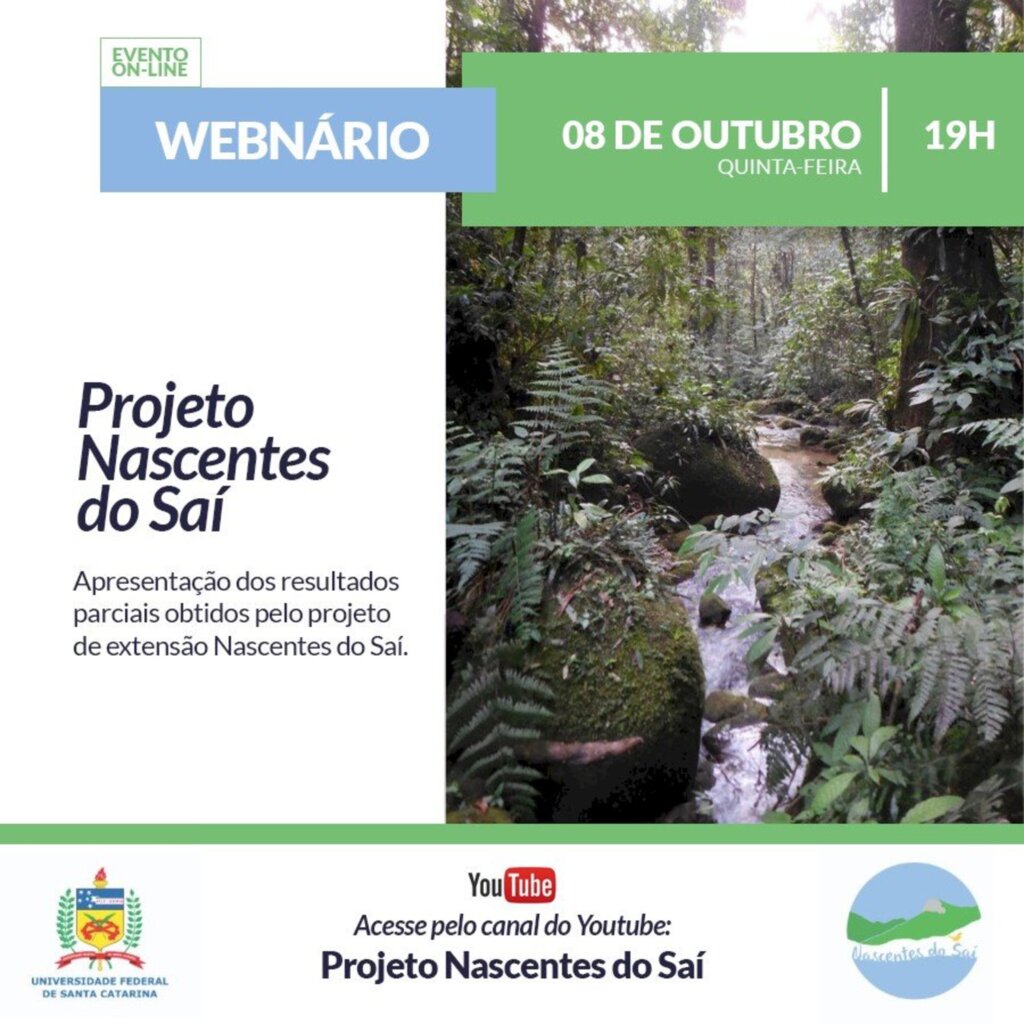 Projeto Nascentes do Saí será apresentado na quinta (8) por meio de seminário on-line