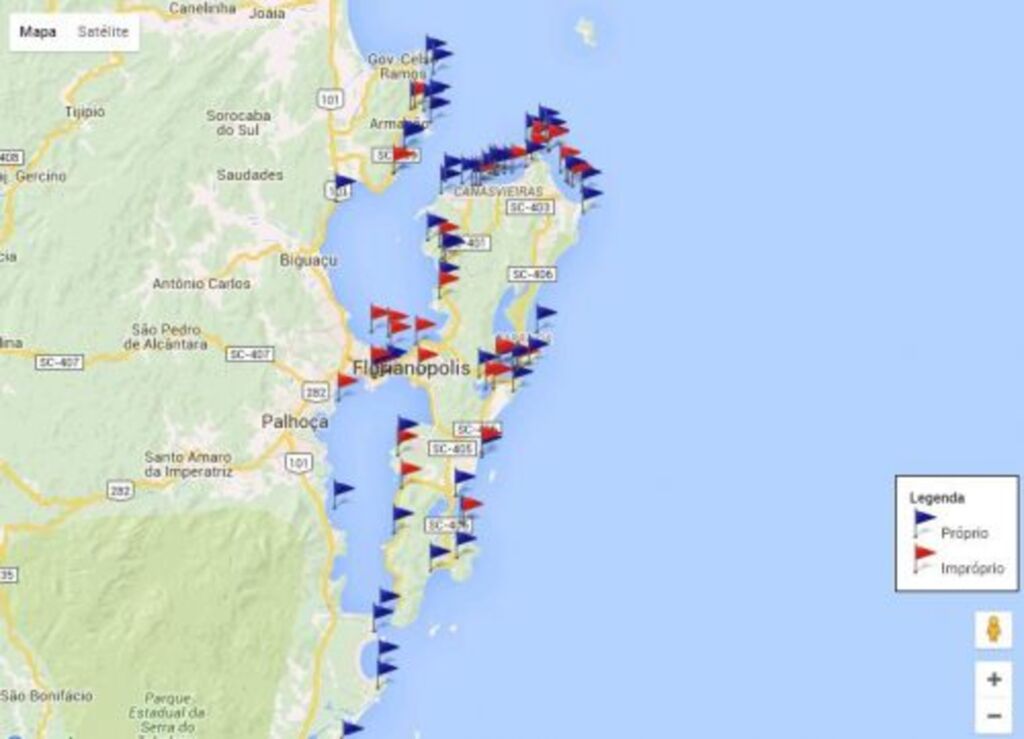 De 211 pontos analisados, 140  estão  próprios para banho em Santa Catarina