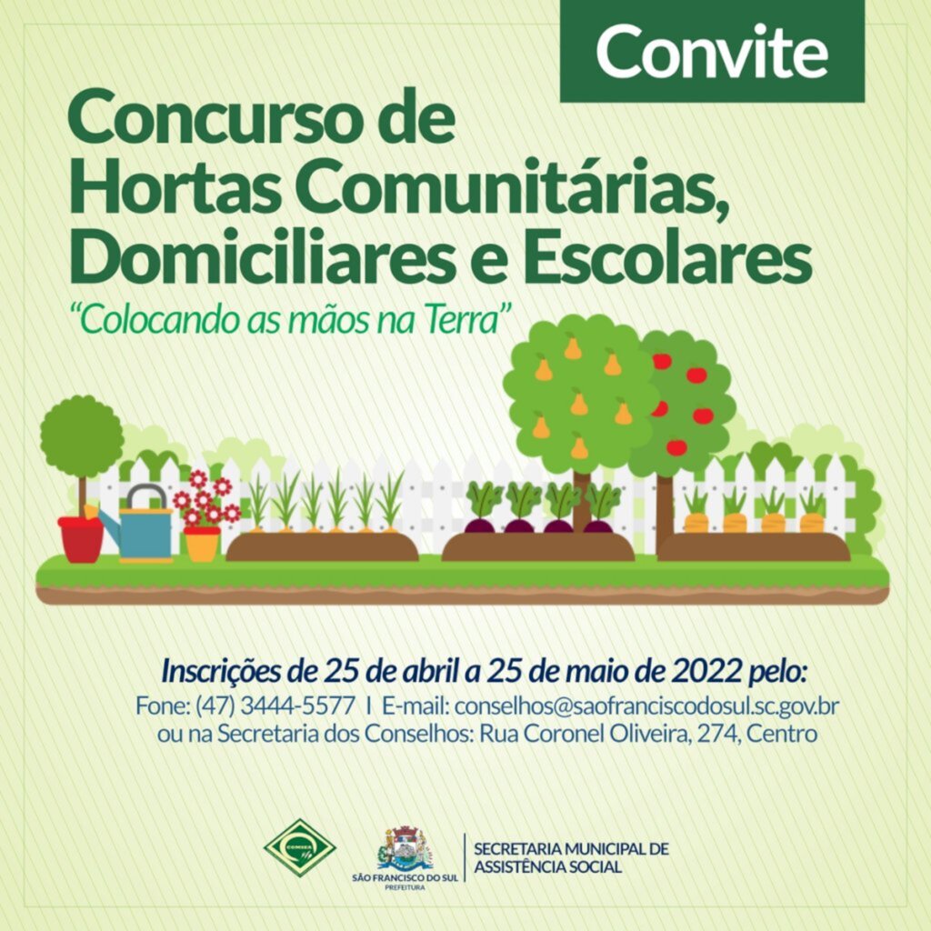 5º Concurso de Hortas Comunitárias e Domiciliares 'Colocando as Mãos na Terra' estão abertas,