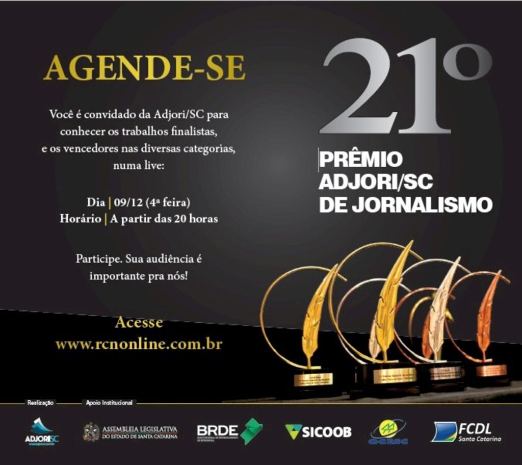 É HOJE: 21º Prêmio Adjori/SC de Jornalismo divulga vencedores