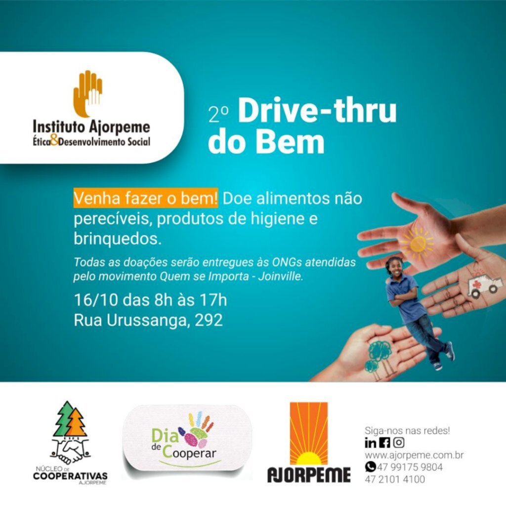 Drive-Thru do Bem recebe doações na Ajorpeme em 16/10