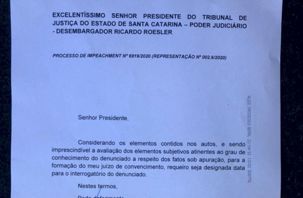 Impeachment: Laércio Schuster pede que Moisés seja interrogado pelo tribunal misto