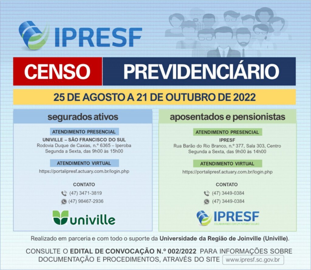 Fundação Instituto de Previdência Social dos Servidores de São Francisco do Sul - IPRESF, realiza Censo Previdenciário