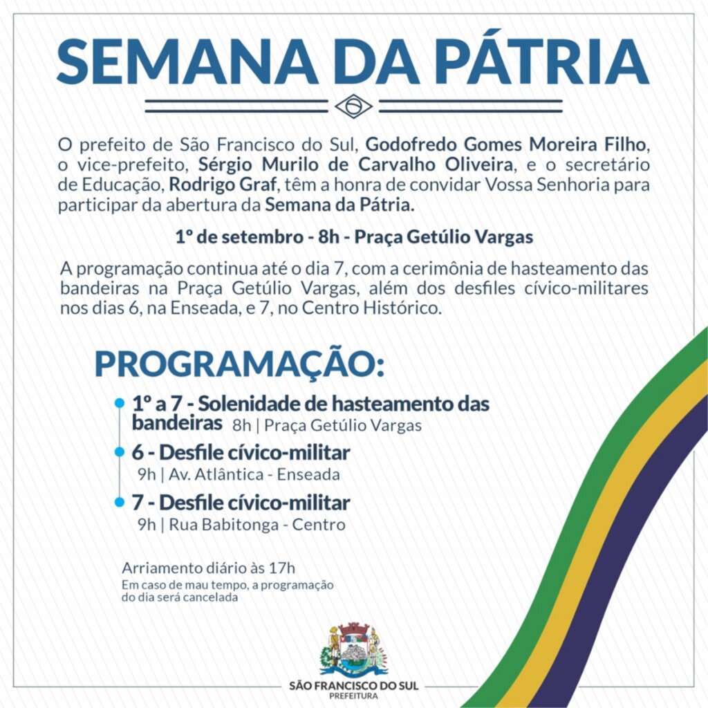 Programação da Semana da Pátria em São Francisco do Sul já está definida