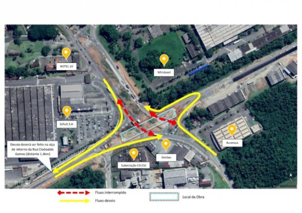 Alterações no trânsito na obra do elevado do Acesso Estadual no Eixo Industrial de Joinville